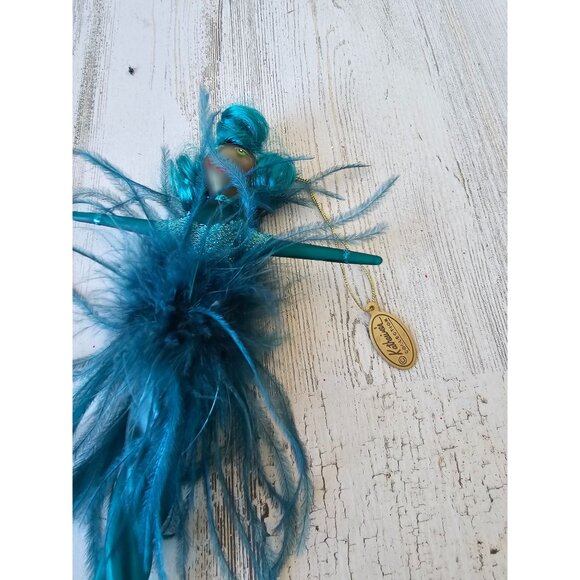 Katherine's collection green teal feather lady glass Italian style ornament Xmas - Picture 9 of 9